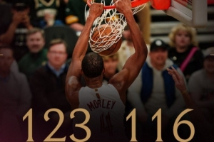 制霸篮下!骑士官方发布赢球海报:封面为莫布里暴扣瞬间