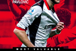 世界波斩都灵!米兰官方:帕夫洛维奇当选本轮队内最佳球员