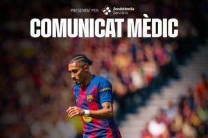 缺席多场关键战!官方:拉菲尼亚右大腿股二头肌受伤 预计缺阵5周