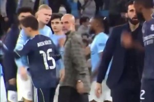 可爱的孩子！实拍：居莱尔赛后主动找瓜迪奥拉和哈兰德合影~